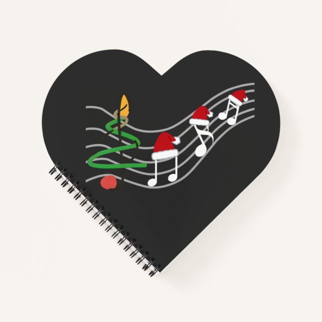 WeihnachtsMusiknoten Weihnachtsmannmütze Treble Cl Notizbuch (Vorderseite)