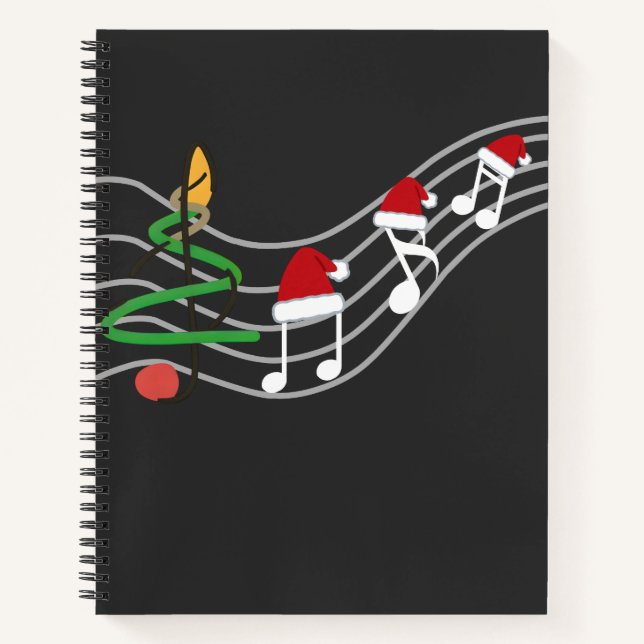 WeihnachtsMusiknoten Weihnachtsmannmütze Treble Cl Notizbuch (Vorderseite)