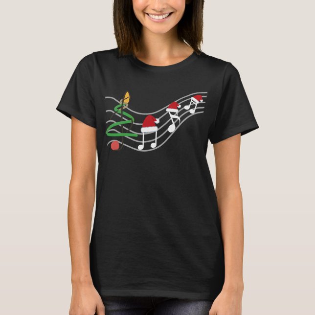 WeihnachtsMusiknoten Weihnachtsmannmütze Treble Cl T-Shirt (Vorderseite)