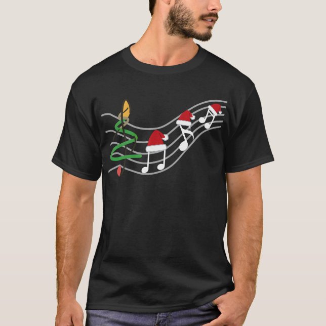 WeihnachtsMusiknoten Weihnachtsmannmütze Treble Cl T-Shirt (Vorderseite)