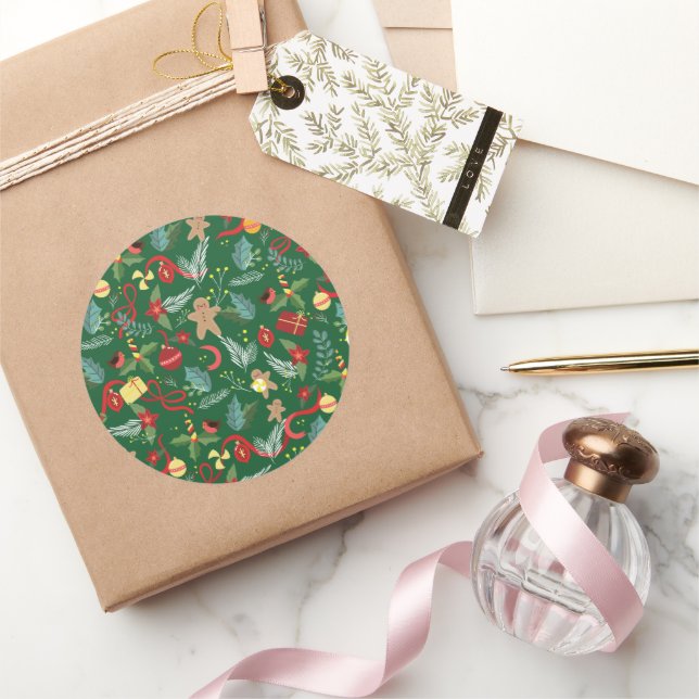 Weihnachtsmuster 5 runder aufkleber (Schenken)