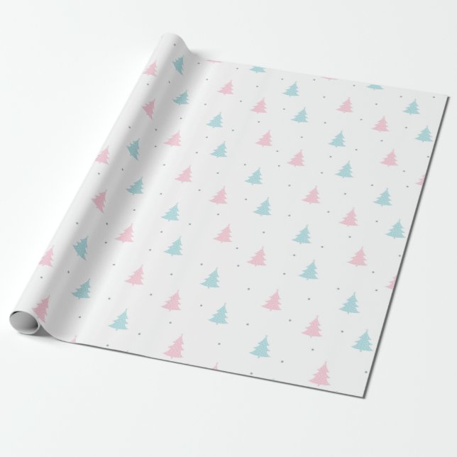 Weihnachtsmuster aus blau, rosa Spruce Trees Geschenkpapier (Ungerollt)