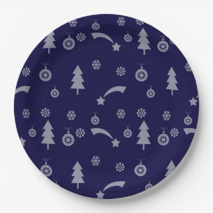Weihnachtsmuster, Bäume, Sterne und Ornamente Pappteller