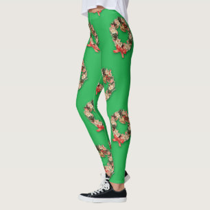 Weihnachtsmuster, Blumenreste auf Grün Leggings