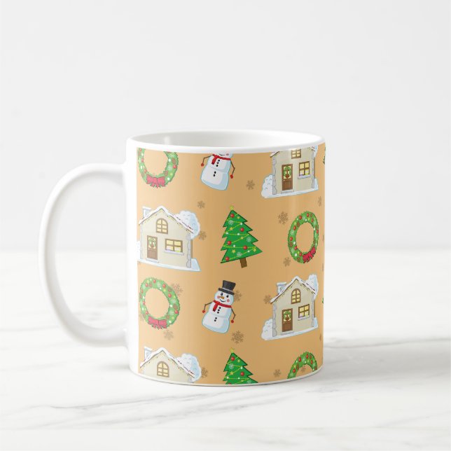 Weihnachtsmuster - brauner Hintergrund Kaffeetasse (Links)