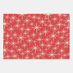 Weihnachtsmuster der 1950er Jahre in Retro Red Gre Geschenkpapier Set