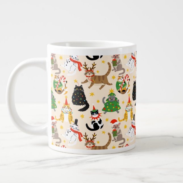 Weihnachtsmuster der Katzen Jumbo-Tasse (Links)