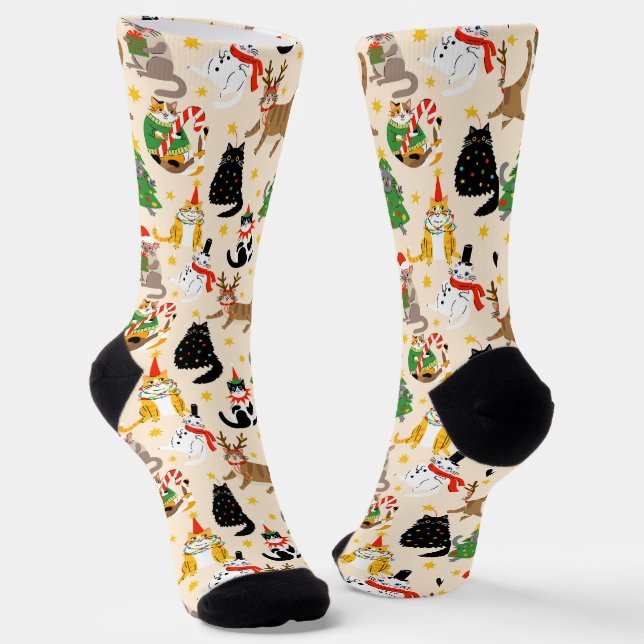 Weihnachtsmuster der Katzen Socken (Gewinkelt)