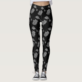 Weihnachtsmuster des Weihnachtsmannes Schwarz-weiß Leggings