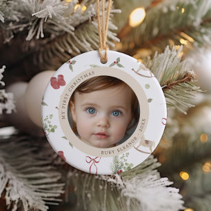 Weihnachtsmuster Erstes Weihnachtsfest Foto Keramik Ornament