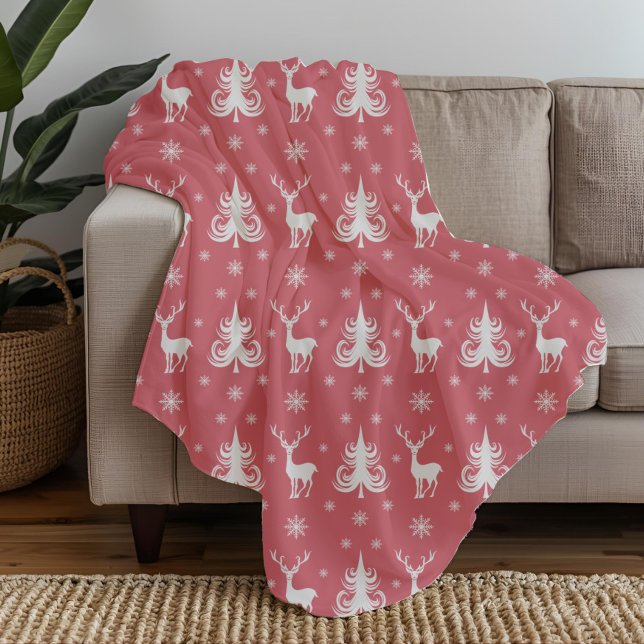 Weihnachtsmuster Fleecedecke (Festive Red Christmas Pattern Fleece Blanket)