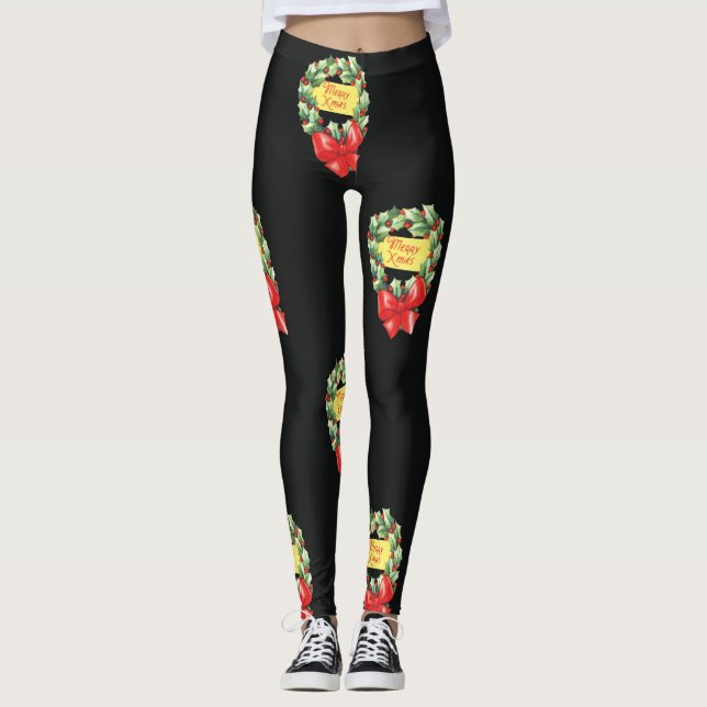 Weihnachtsmuster, frohe Weihnachten im Kraut Leggings (Vorderseite)