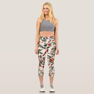 Weihnachtsmuster für Rustikale Vögel und Poinsetti Capri Leggings