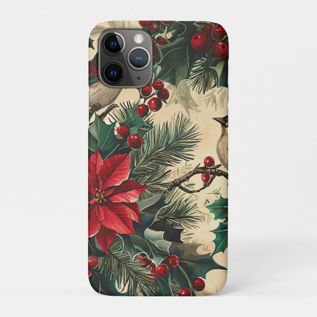 Weihnachtsmuster für Rustikale Vögel und Poinsetti Case-Mate iPhone Hülle (Rückseite)