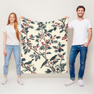 Weihnachtsmuster für Rustikale Vögel und Poinsetti Fleecedecke