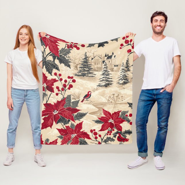 Weihnachtsmuster für Rustikale Vögel und Poinsetti Fleecedecke (Beispiel)