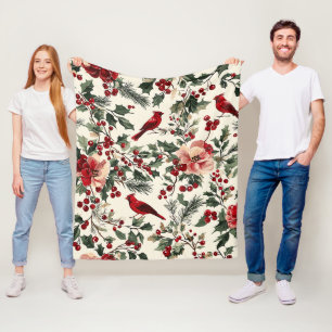Weihnachtsmuster für Rustikale Vögel und Poinsetti Fleecedecke