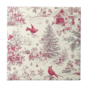 Weihnachtsmuster für Rustikale Vögel und Poinsetti Fliese