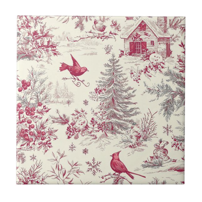 Weihnachtsmuster für Rustikale Vögel und Poinsetti Fliese (Vorderseite)