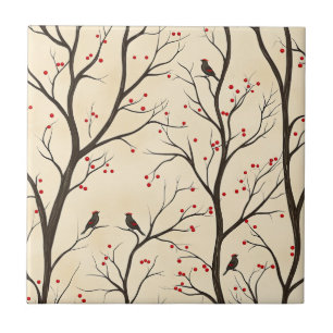 Weihnachtsmuster für Rustikale Vögel und Poinsetti Fliese