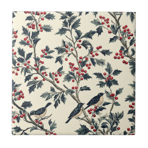 Weihnachtsmuster für Rustikale Vögel und Poinsetti Fliese
