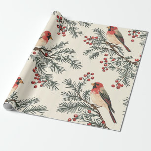 Weihnachtsmuster für Rustikale Vögel und Poinsetti Geschenkpapier