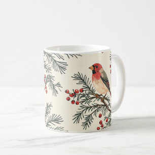 Weihnachtsmuster für Rustikale Vögel und Poinsetti Kaffeetasse