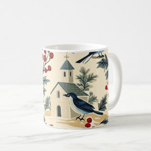 Weihnachtsmuster für Rustikale Vögel und Poinsetti Kaffeetasse