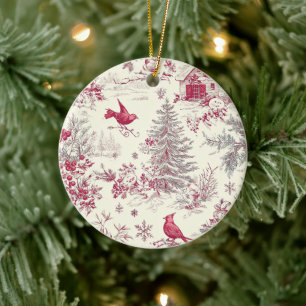 Weihnachtsmuster für Rustikale Vögel und Poinsetti Keramik Ornament
