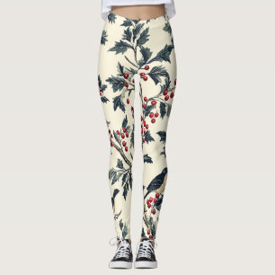Weihnachtsmuster für Rustikale Vögel und Poinsetti Leggings