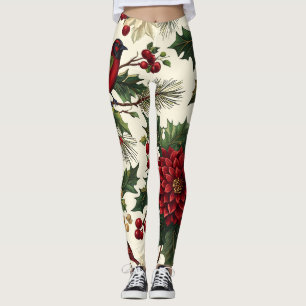 Weihnachtsmuster für Rustikale Vögel und Poinsetti Leggings
