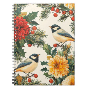 Weihnachtsmuster für Rustikale Vögel und Poinsetti Notizblock