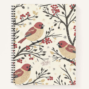 Weihnachtsmuster für Rustikale Vögel und Poinsetti Notizbuch