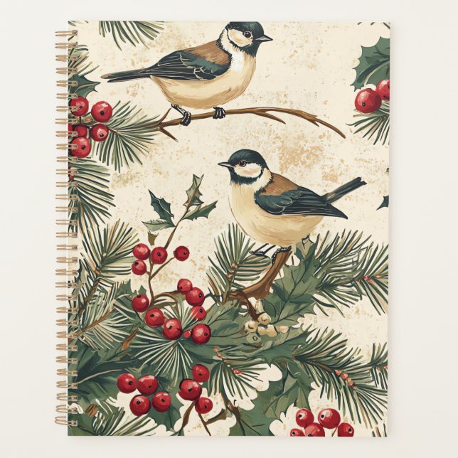 Weihnachtsmuster für Rustikale Vögel und Poinsetti Planer (Vorderseite)