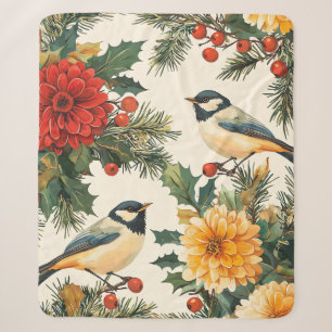Weihnachtsmuster für Rustikale Vögel und Poinsetti Sherpadecke