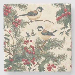 Weihnachtsmuster für Rustikale Vögel und Poinsetti Steinuntersetzer