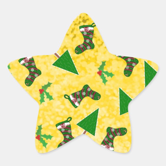 Weihnachtsmuster Gelber Klassiker Rundsticker Stern-Aufkleber (Vorderseite)
