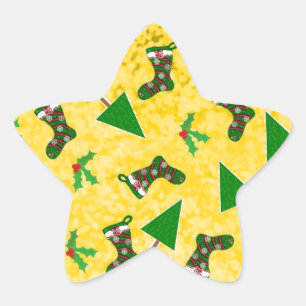 Weihnachtsmuster Gelber Klassiker Rundsticker Stern-Aufkleber