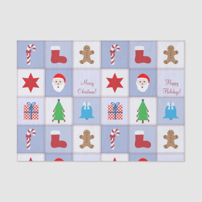 Weihnachtsmuster - Gewebe - Blau Seidenpapier (Vorderseite)