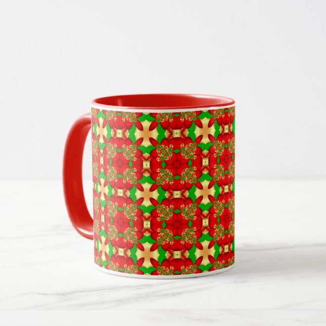 Weihnachtsmuster Gold, Rot und Grün, Tasse (Vorderseite Links)