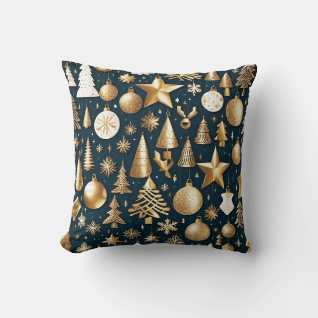 Weihnachtsmuster Gold und schwarze Ornamente Dekor Kissen (Vorderseite)