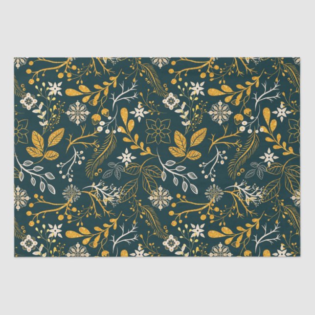 Weihnachtsmuster Gold und Weiß Seidenpapier (Vorderseite)