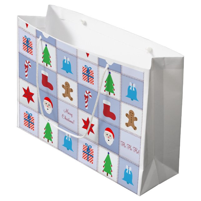 Weihnachtsmuster Große Geschenktasche - Blau Geschenktüte (Vorderseite Schrägansicht)