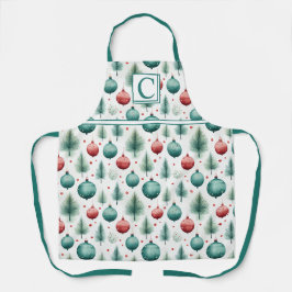 Weihnachtsmuster Grün und Rot - Schürze