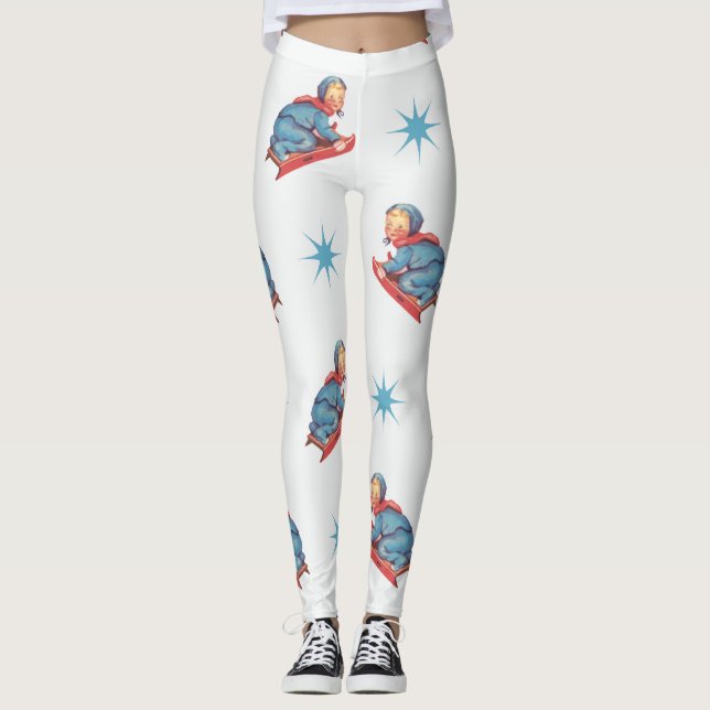 Weihnachtsmuster im Jahrgang, Kinderspielplatz im  Leggings (Vorderseite)