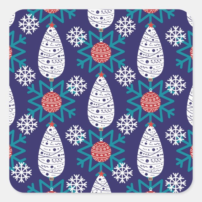 Weihnachtsmuster im skandinavischen Stil Quadratischer Aufkleber (Vorderseite)