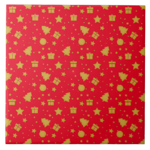 Weihnachtsmuster in Gold und Rot Fliese