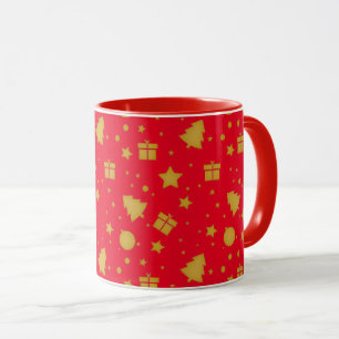 Weihnachtsmuster in Gold und Rot Tasse