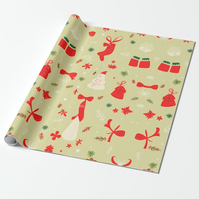 Weihnachtsmuster in Rot und Creme Geschenkpapier (Ungerollt)