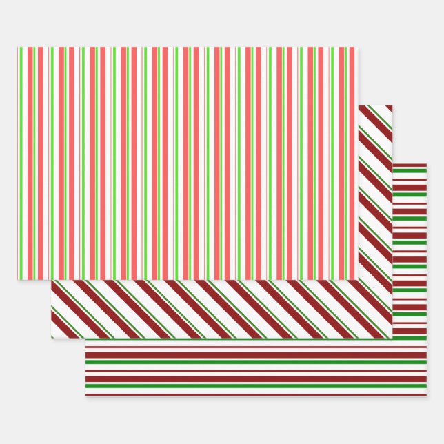 Weihnachtsmuster in Rot, Weiß, Grün Geschenkpapier Set (Set)